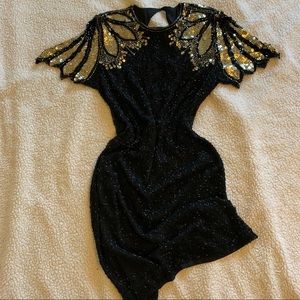 Vintage black and gold beaded dress